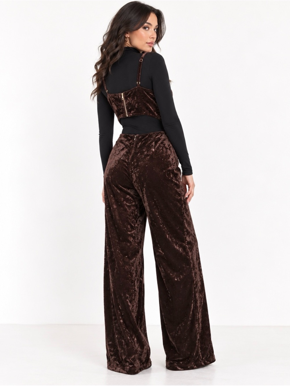 AKIRA Chocolate Velvet Cowl Ring-Front Jumpsuit - Picture 5 of 9